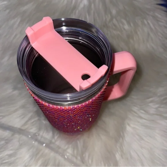 Pink Rhinestone Tumbler Stainless Steel Style 40oz with Handle New - Picture 8 of 15